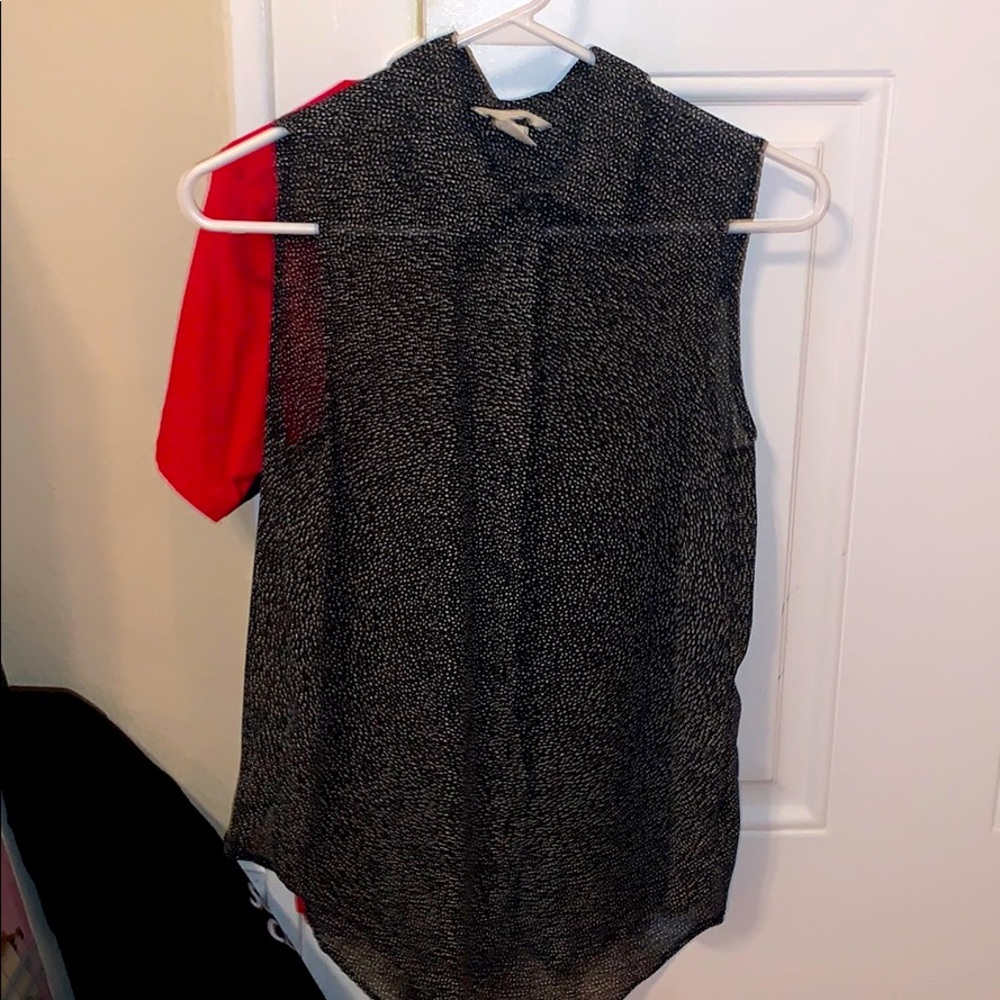 Black and white sheer button up blouse